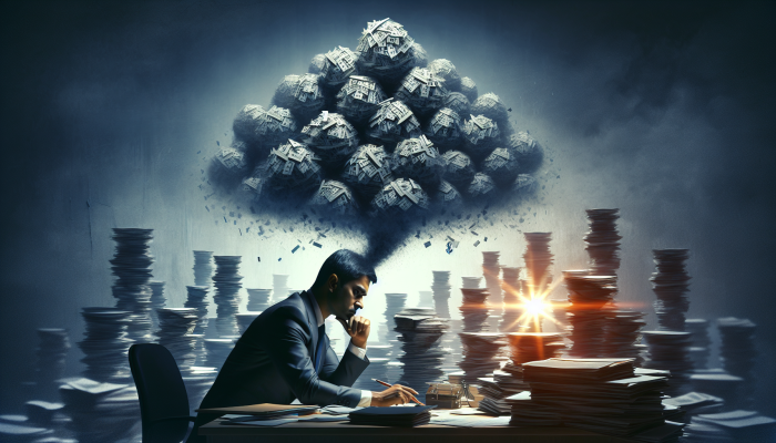 How Debt Consolidation Changed My Life: A UK Journey | DCL A person overwhelmed by bills and debt notices, looking stressed yet hopeful at a desk.