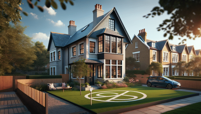 Modern UK home with loft conversion, "Planning Permission Granted" sign in yard, attracting buyers.