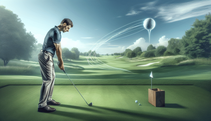 A golfer, like Gary Player, visualizing his swing and ball trajectory on a peaceful course, illustrating mental resilience.