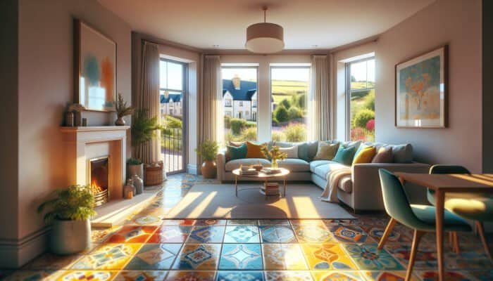 Cozy living room with vibrant, clean ceramic tile floors in Stirling, enhancing warmth and space.