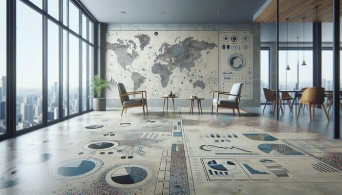 Worn terrazzo floor with scratches and compromised seal, needing professional restoration.