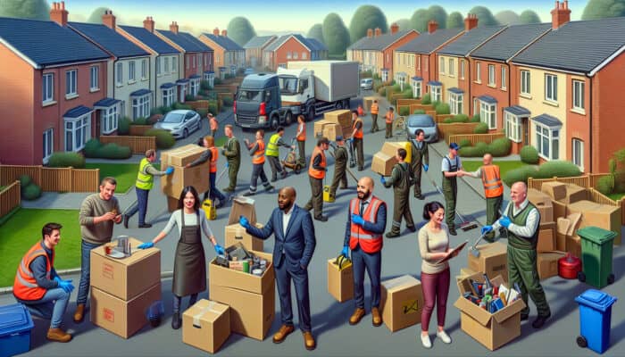 A local UK clearance team efficiently clearing a home, providing personalised services and negotiating prices with clients.
