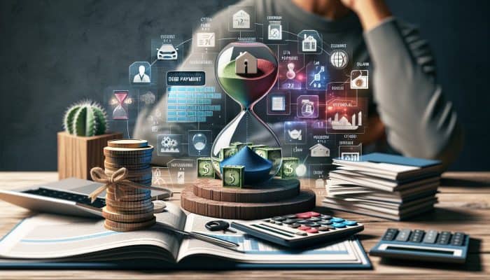 Debt Consolidation for Auto Loan Debt: A Comprehensive Guide | DCL Person at desk budgeting, surrounded by financial charts and auto loan statement, marking extra payment dates on calendar.