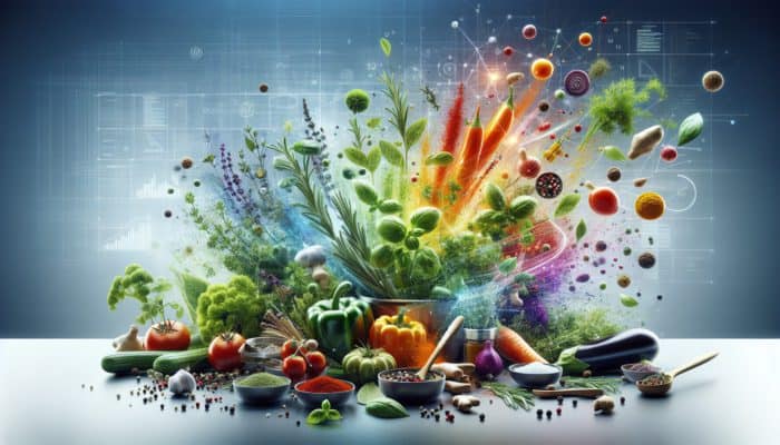 How to Cook Low-Sodium Dishes with Flavour: A colourful kitchen scene showing low-sodium meal preparation with fresh herbs, spices, and vegetables.