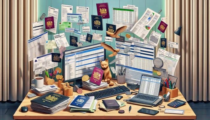 Debt Consolidation Loan Refinancing Strategies: UK Guide | DCL UK desk with documents for refinancing: passports, licenses, payslips, tax returns, loan statements, and budget spreadsheet on screen.