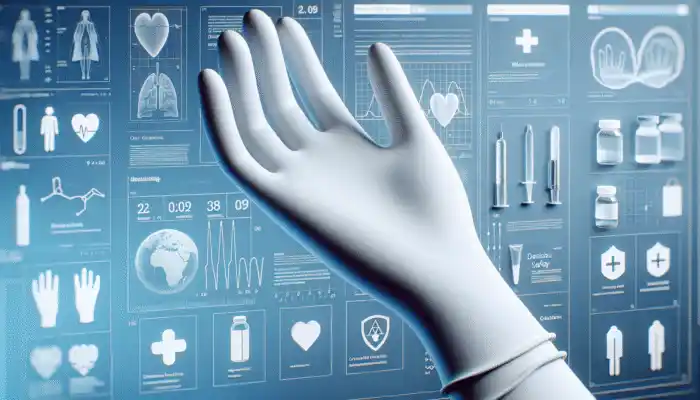 Sterile Latex Gloves in Norwich: Pair of white sterile latex gloves on blue background, symbolising medical safety and hygiene.