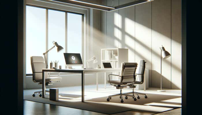 A well-lit video call setup with natural light and soft artificial lights, quiet and professional.