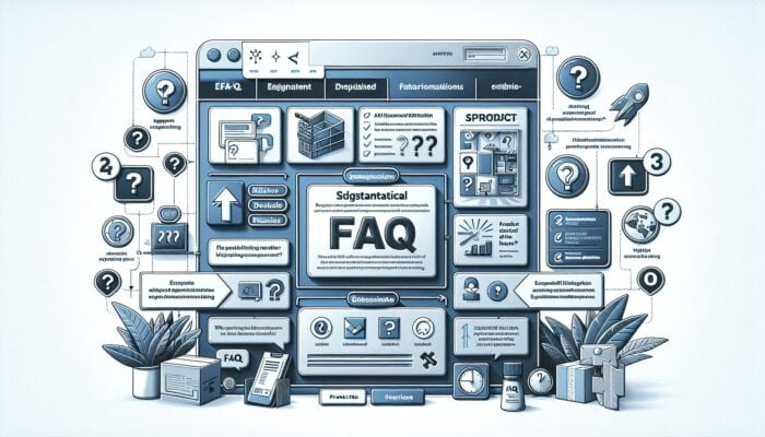 An e-commerce platform showcasing FAQs on product pages and a dedicated, organized FAQ section accessible from the main menu.