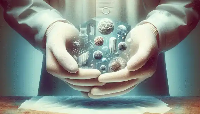 Cotton Gloves in Ilkeston: Hands in cotton gloves delicately handling items, with sectors like food service, healthcare, and manufacturing in the background.