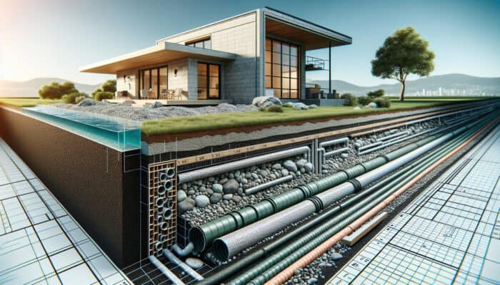 Cross-section of a French drain system in a West End, Vancouver home, effectively redirecting surface water away from the foundation.