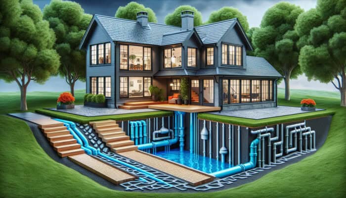 Modern West End home featuring a sump pump and French drains that prevent flooding and redirect water effectively.