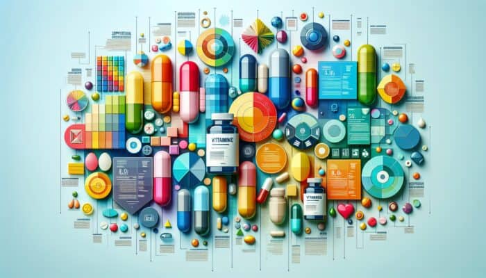 Vibrant infographic featuring tips for crafting supplement-centric content, highlighting vitamins and capsules.