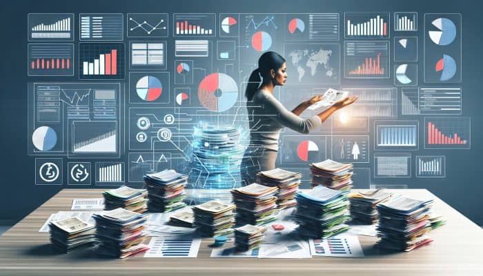 A person organising financial documents and analysing charts for debt consolidation in the UK.